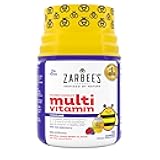 Zarbee’s Complete Kids Multivitamin Gummies + Immune Support, Berry Flavor, Honey-Sweetened, Gluten-Free & Gelatin-Free, Vitamins A, C, D3, E, B6, B12, Folic Acid & B-Complex, 70 Count