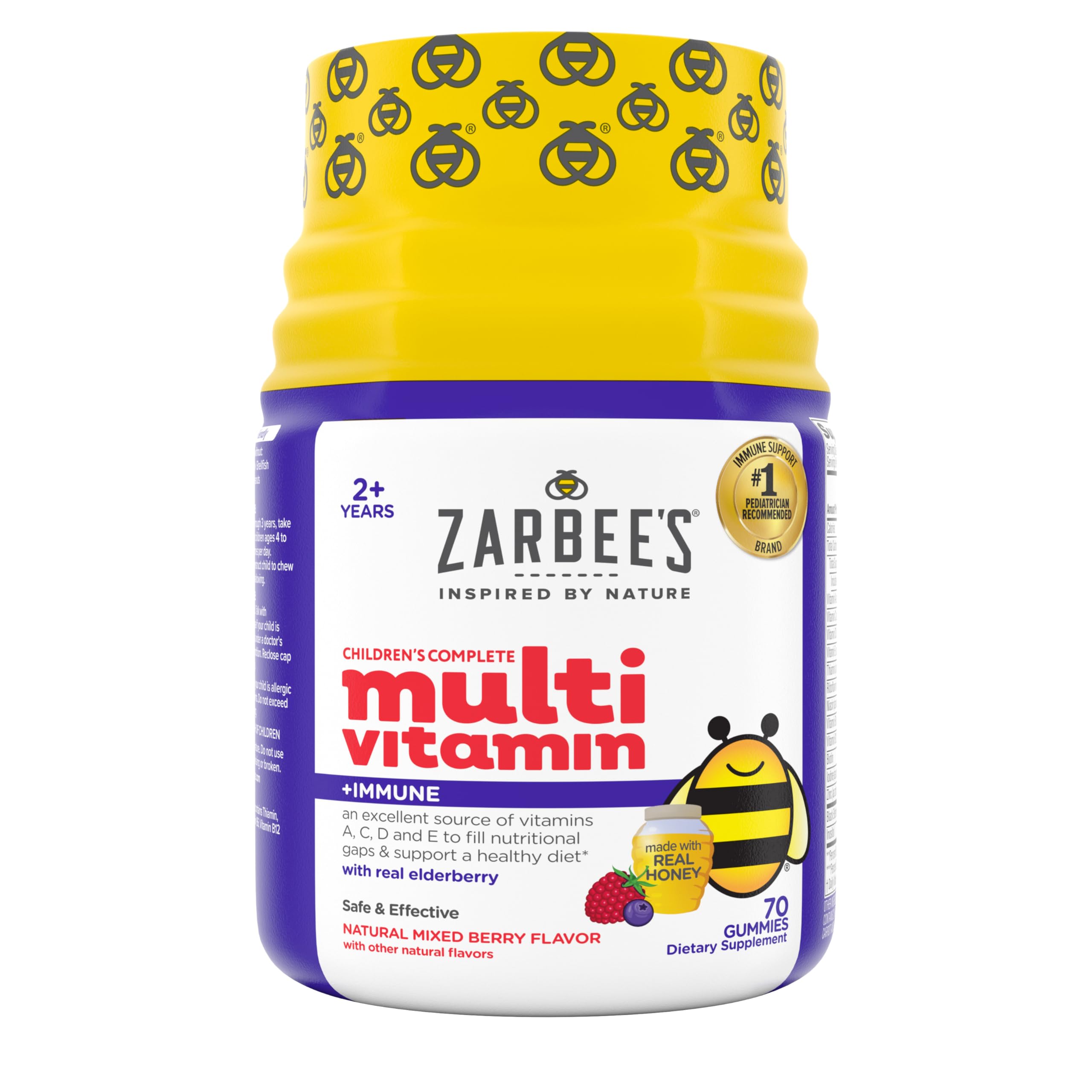 Zarbee's Complete Kids Multivitamin Gummies + Immune Support, Children Vitamins Gummy with Vitamin A, C, D3, E, B6, B12, Folic Acid & Total B-complex, 70 Count