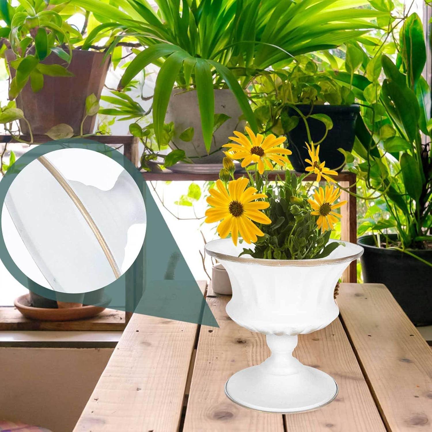 PRETYZOOM Small Urn Planter, Ceramic White Flower Vase for Table Centerpiece, White Flower Arrangement, Wedding Table Decoration
