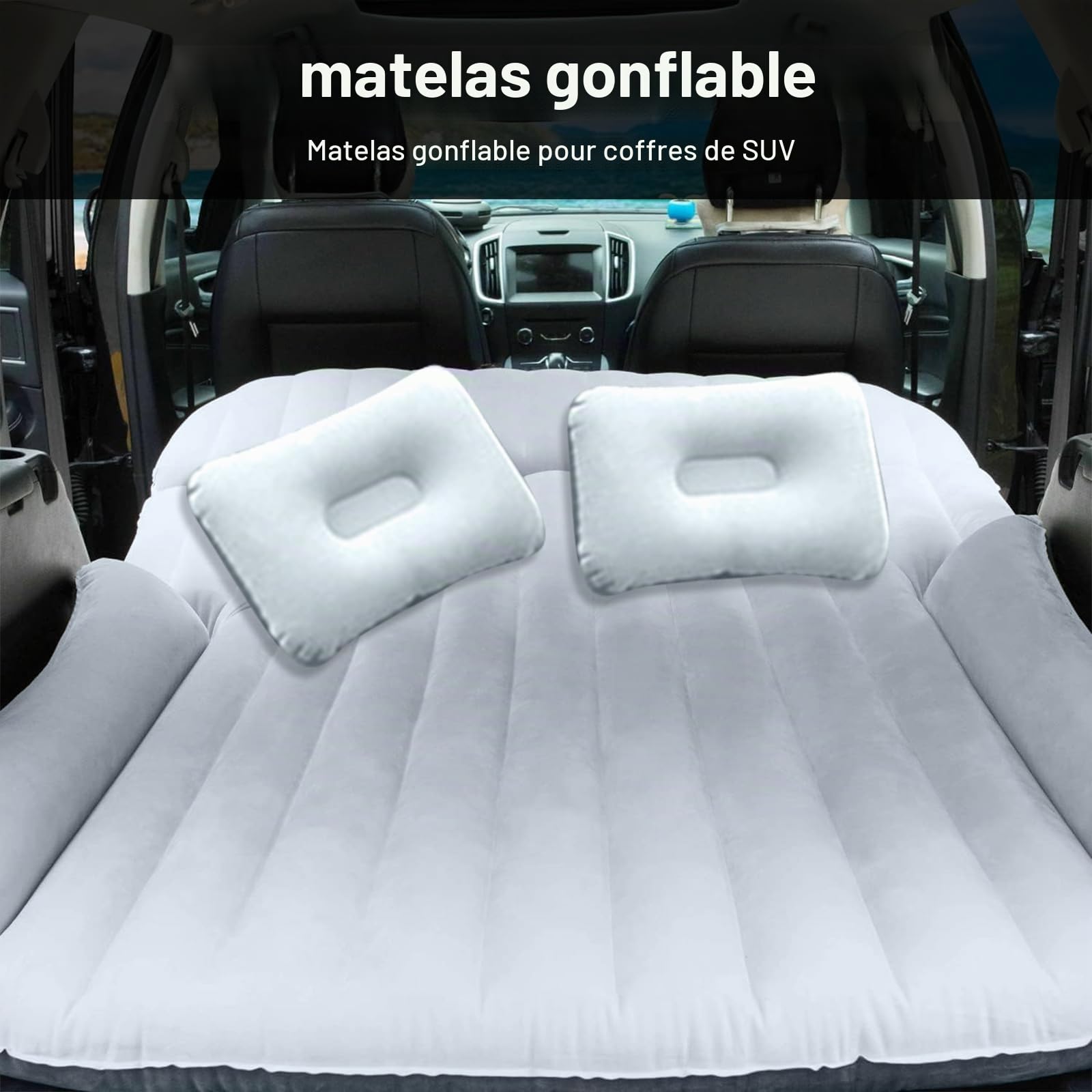 Matelas gonflable de voiture avec deux coussins, matelas de camping pour coffre de voiture, matelas isolant auto-gonflant pour 2 à 3 personnes, matelas gonflable combiné, 184 x 122 x 15 cm,