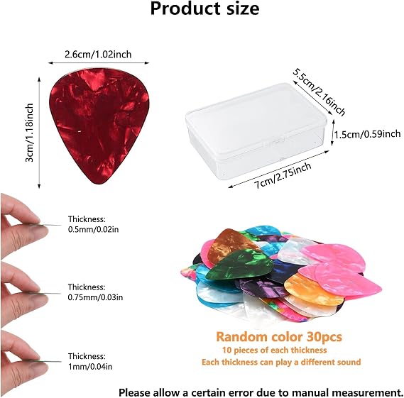 30 Pieces Guitar Picks, 3 Different Thickness Non-slip Plectrums