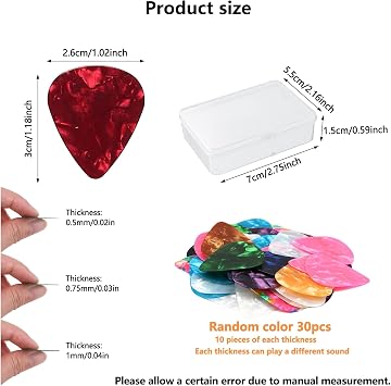 30 Pieces Guitar Picks, 3 Different Thickness Non-slip Plectrums