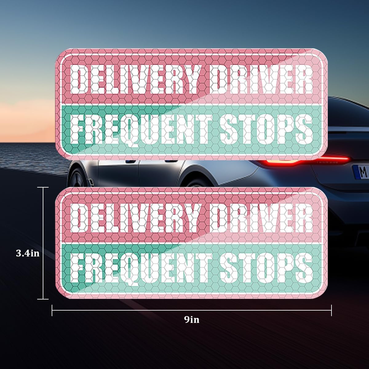 2PCS Car Delivery Driver Magnet, Reflective Bumper Sticker, Pink image 2