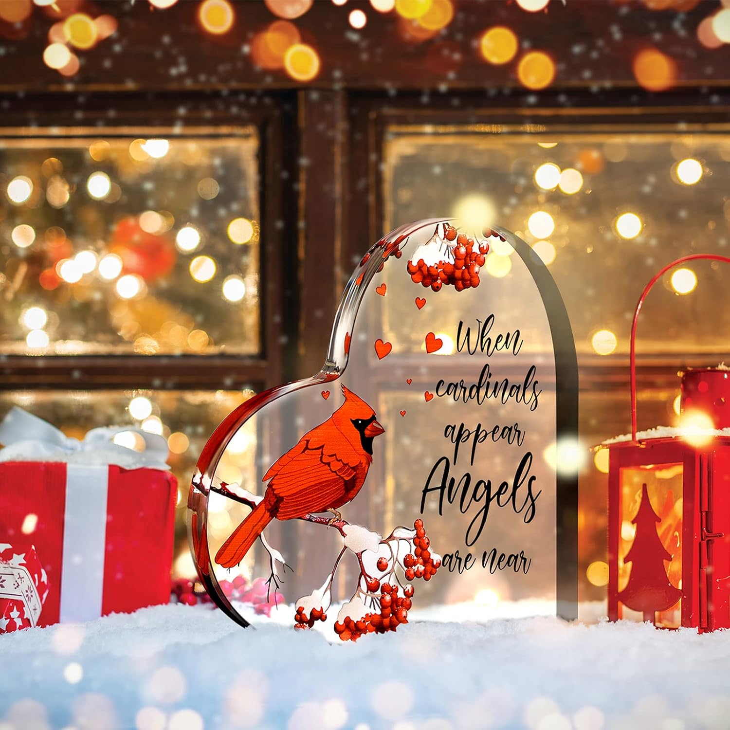 Blulu Red Cardinal Gift Memorial Acrylic Heart Sympathy Memorial Gift for Loss of Loved One Sympathy Bereavement Loved One in Heaven Decor Sign Table Centerpieces for Loss Funeral Memory(6 x 6 Inch) - Image 3