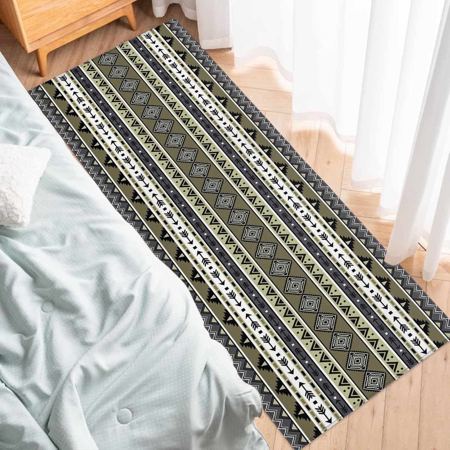 Teamery Kitchen Mats for Floor Brown Stripe Vintage Boho Washable Non Slip Kitchen Rugs 1PCS, Country Tribe Geometric Absorbent Standing Mats for Sink Bathroom Office Living Room 23.6x70.9in