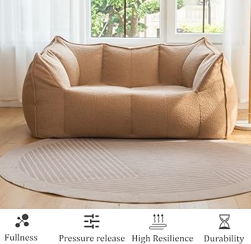 JSWHYBD Compressed Foam Sofa Comfortable Lazy Sofa Sponge Filling Teddy Velvet Fabric Not Easy to Pilling No Assembly Required Suitable for Bedrooms and Dormitories(Brown,Double-seat)