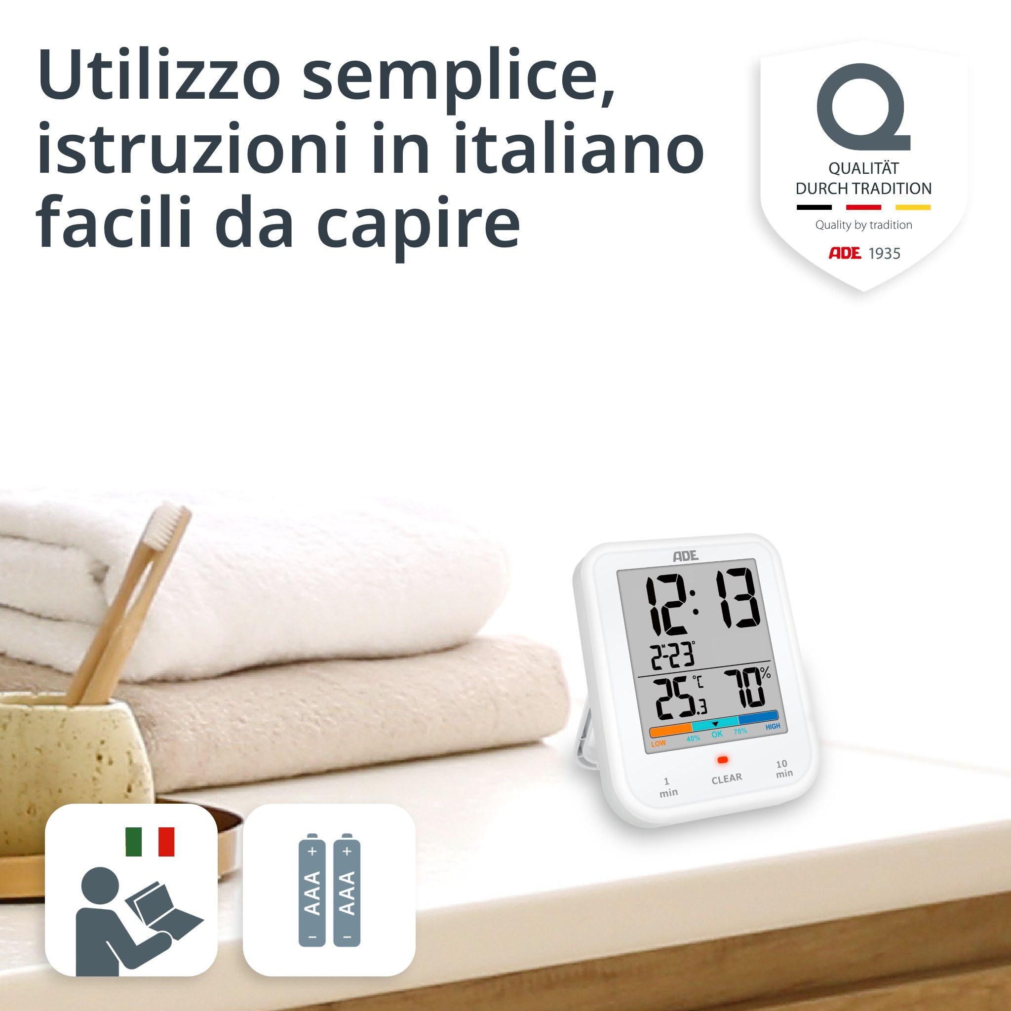 Orologio Da Bagno Digitale Con Timer Doccia - Termometro, Igrometro, Impermeabile IP65, Bianco - Foto 3