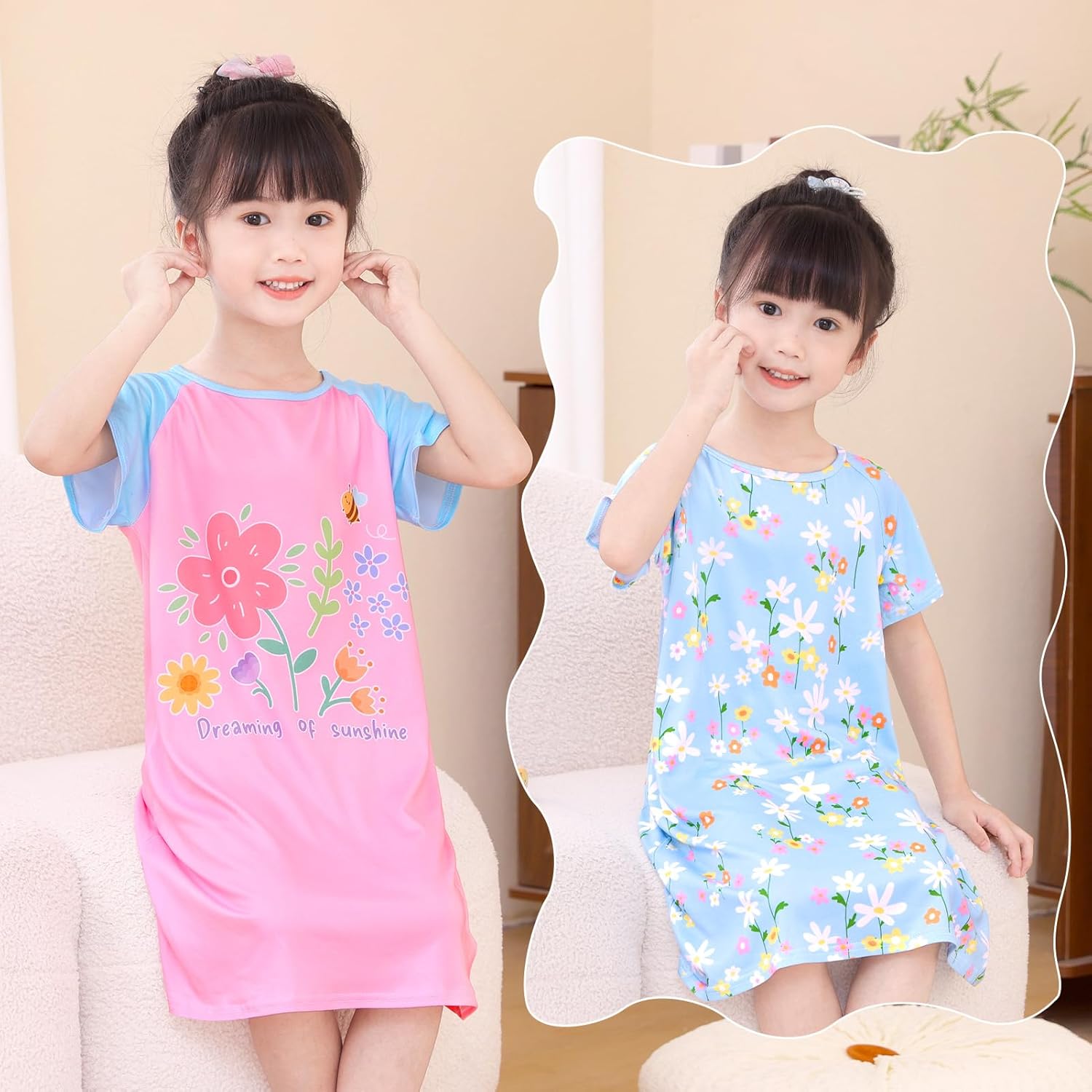 Beinou Girls Nightgowns Toddler Princess Nightgown Sleepwear Night Gowns Sleep Dress 2Pcs for Kids Girls 2-9 Years - Image 6