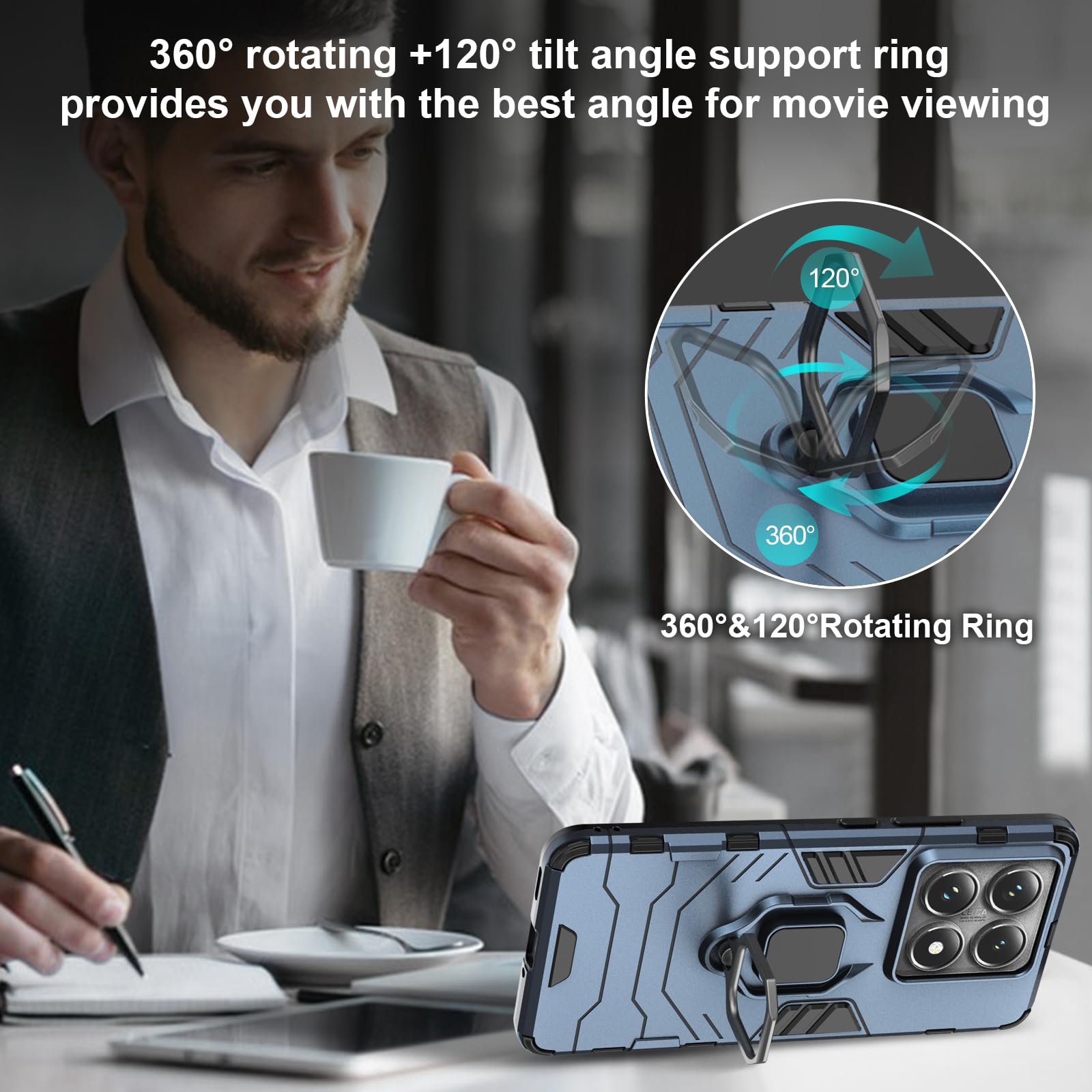 Funda para Xiaomi Redmi Note 15 Pro 5G, Carcasa Antigolpes con Soporte anular metálico, Case Protectora de Grado Militar, Azul — view 455