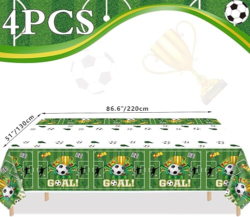 Miniatura 2 de Paquete de 4 manteles de fútbol  51 x 86 pulgadas desechables de plástico para mesas rectangulares  Suministros de fiesta de cumpleaños con temática