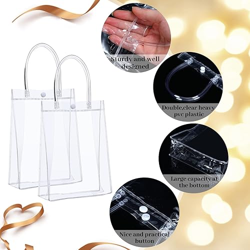 Miniatura 3 de Leinuosen 40 bolsas de regalo de PVC transparente con asas, lindas bolsas de plástico reutilizables para bodas, cumpleaños, fiestas del día de San
