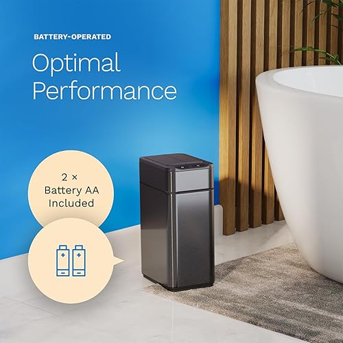 Miniatura 6 de hOmeLabs Bote de basura con sensor sin contacto de 2.4 galones, tapa de mariposa retráctil automática, baterías incluidas, ahorro de espacio, fácil
