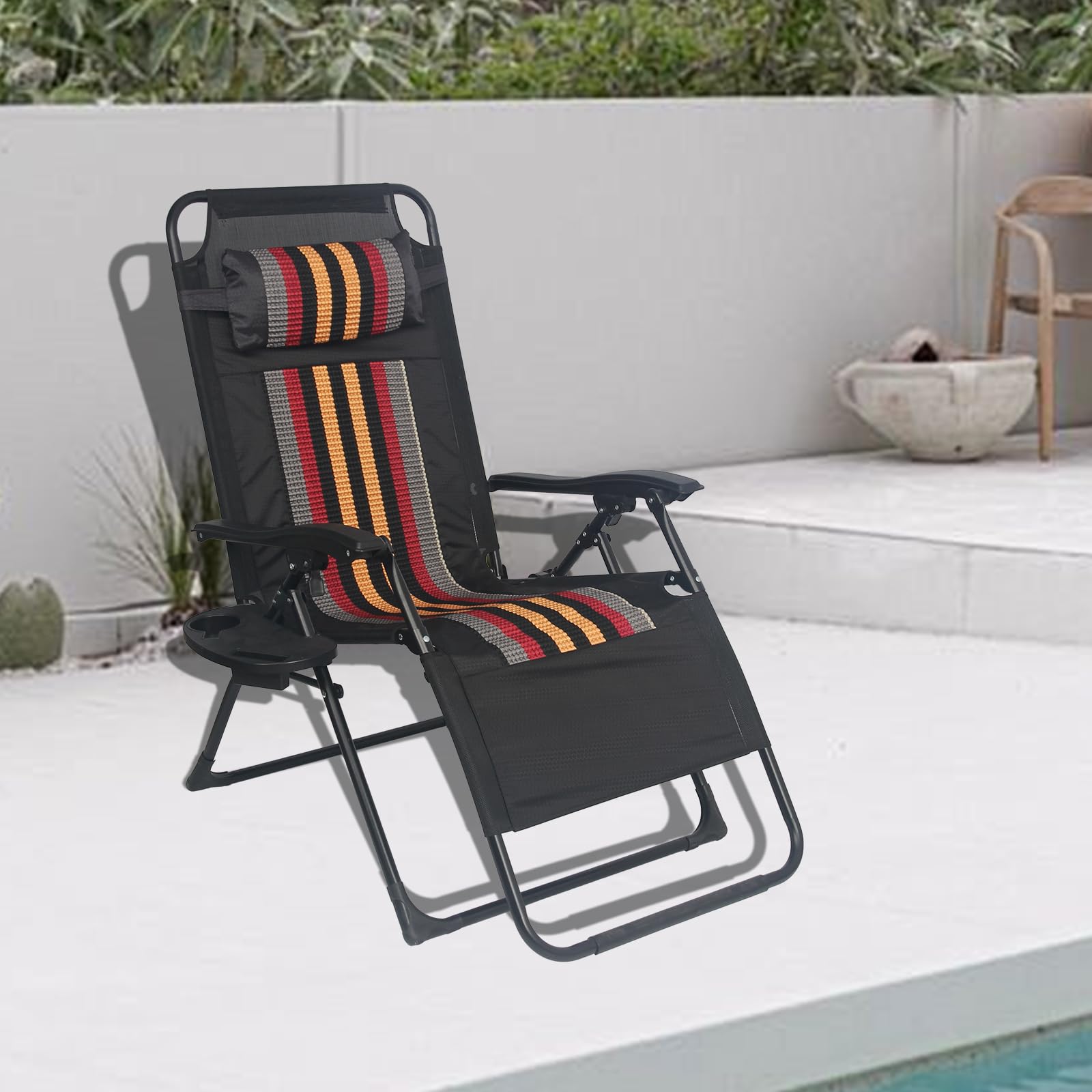 Gravedad Cero Tumbonas Jardin Exterior Plegable,Sillas Acolchadas Reclinables o Hamacas para Playa, Terraza y Camping,Plegable, Ahorra Espacio. (1, Rayas Negras)