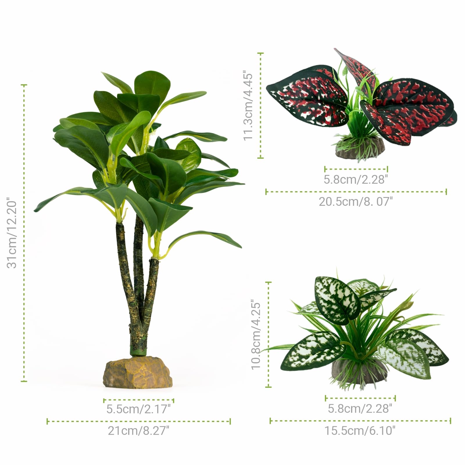 Moonorange Reptile Artificial Plants, Big Terrarium Plants Decorations Supplies, Aquarium Fish Tank Plants, Amphibian Habitat Hideout Tank Accessories(L Set-3pcs/H)
