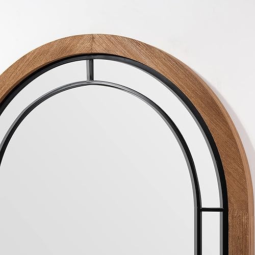 Miniatura 8 de blue page Espejo arqueado, acento de decoración de pared de granja, marco de madera rústica, espejo como ventana para tocador de baño, dormitorio,