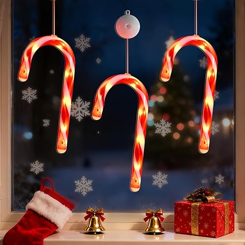Luces navideñas para ventana con temporizador, funciona con pilas, luz blanca cálida iluminada en forma de C LED para decoración de interiores de