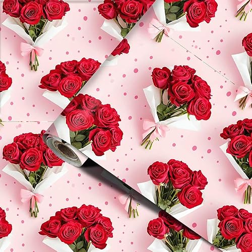 Miniatura 11 de Papel tapiz autoadhesivo para el día de San Valentín, diseño de rosas, diseño de corazón rosa floral, para decoración de pared de dormitorio, baño,