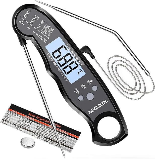 NIXIUKOL Meat Thermometer Digital Cooking Thermometer with Instant Read, 2 Probe, Large LCD Screen, Temperature Alarm, Magnet, Food Thermometer Perfect for Kitchen Milk BBQ Grill Oven