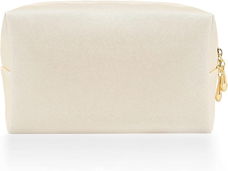 Necessaire de maquiagem Kososuru portátil em couro sintético bege, com zíper