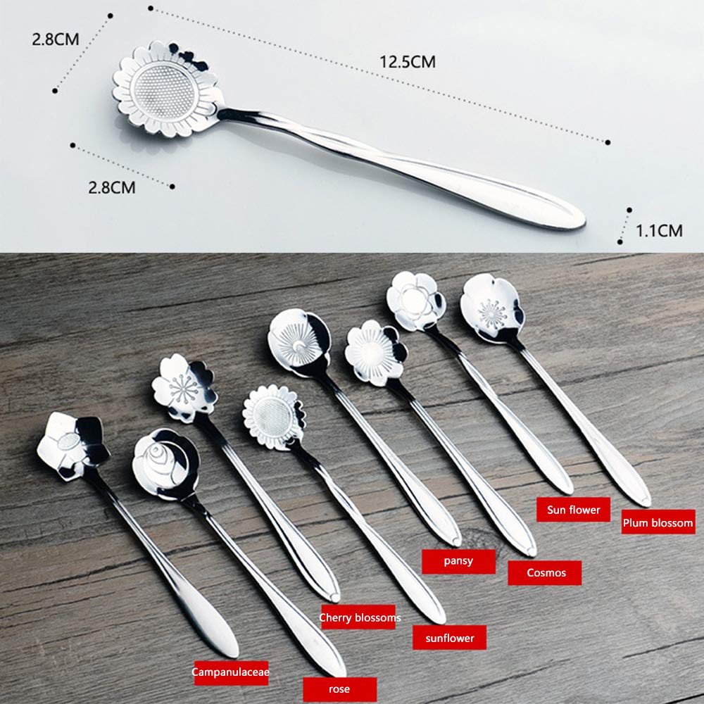 MINGZE 8 Pieces Flower Tea Spoons Set, Tableware Creative Stainless Steel Coffee Spoon Teaspoons, for Coffee Tea Parties, Stirring, Mixing, Sugar, Dessert, Jam, Ice Cream Spoon (Rose Gold) - Image 3