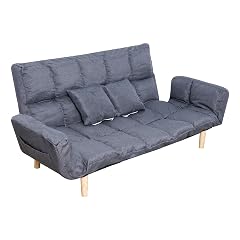 cdar Loveseat Sofa Convertible Double Sofa Bed Cozy Sectional Couch Rebound Filling Linen Fabric Solid Wood Legs Grey