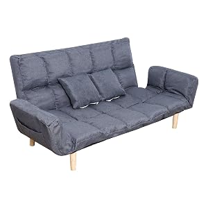 cdar Loveseat Sofa Convertible Double Sofa Bed Cozy Sectional Couch Rebound Filling Linen Fabric Solid Wood Legs Grey