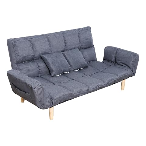 cdar Loveseat Sofa Convertible Double Sofa Bed Cozy Sectional Couch Rebound Filling Linen Fabric Solid Wood Legs Grey