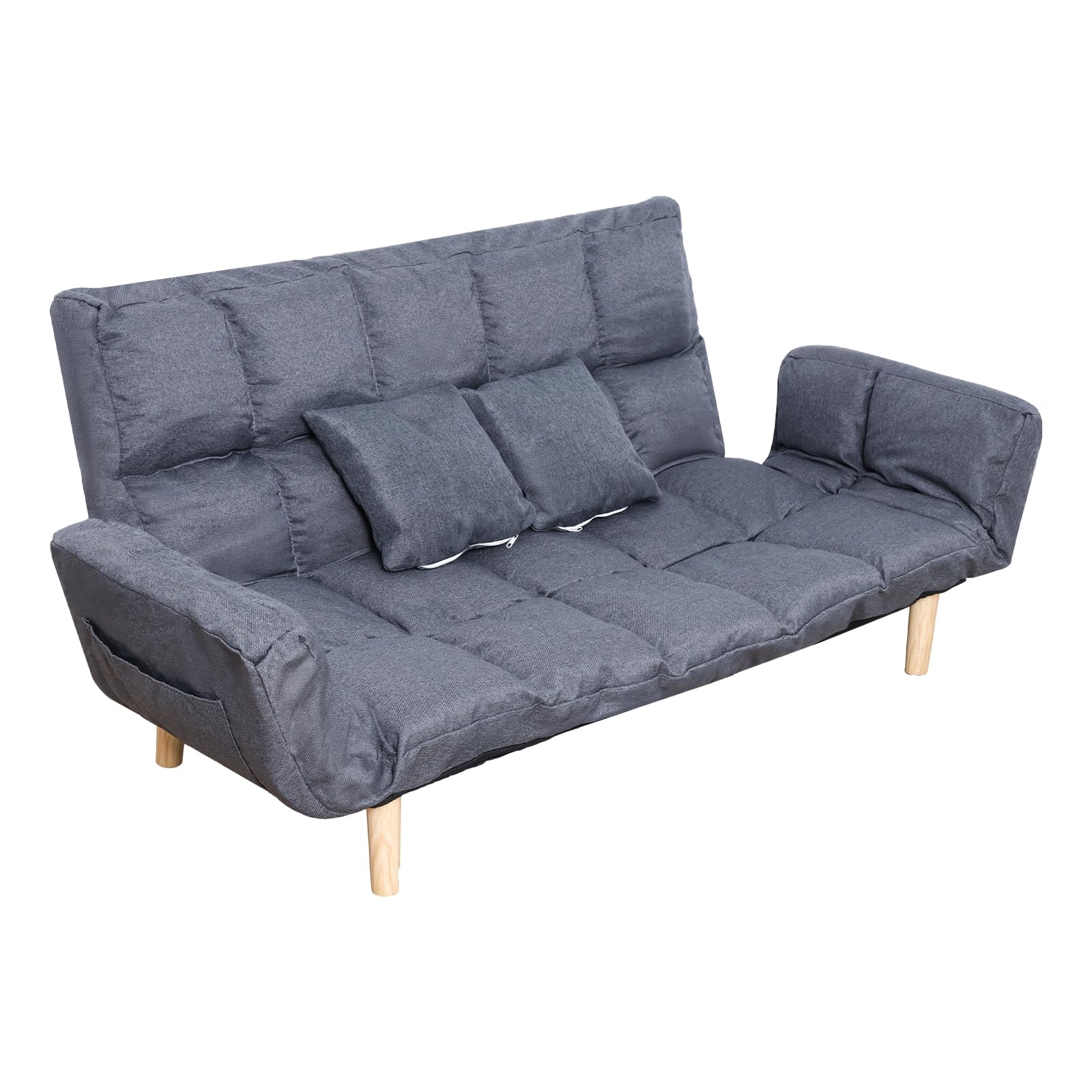 cdar Loveseat Sofa Convertible Double Sofa Bed Cozy Sectional Couch Rebound Filling Linen Fabric Solid Wood Legs Grey