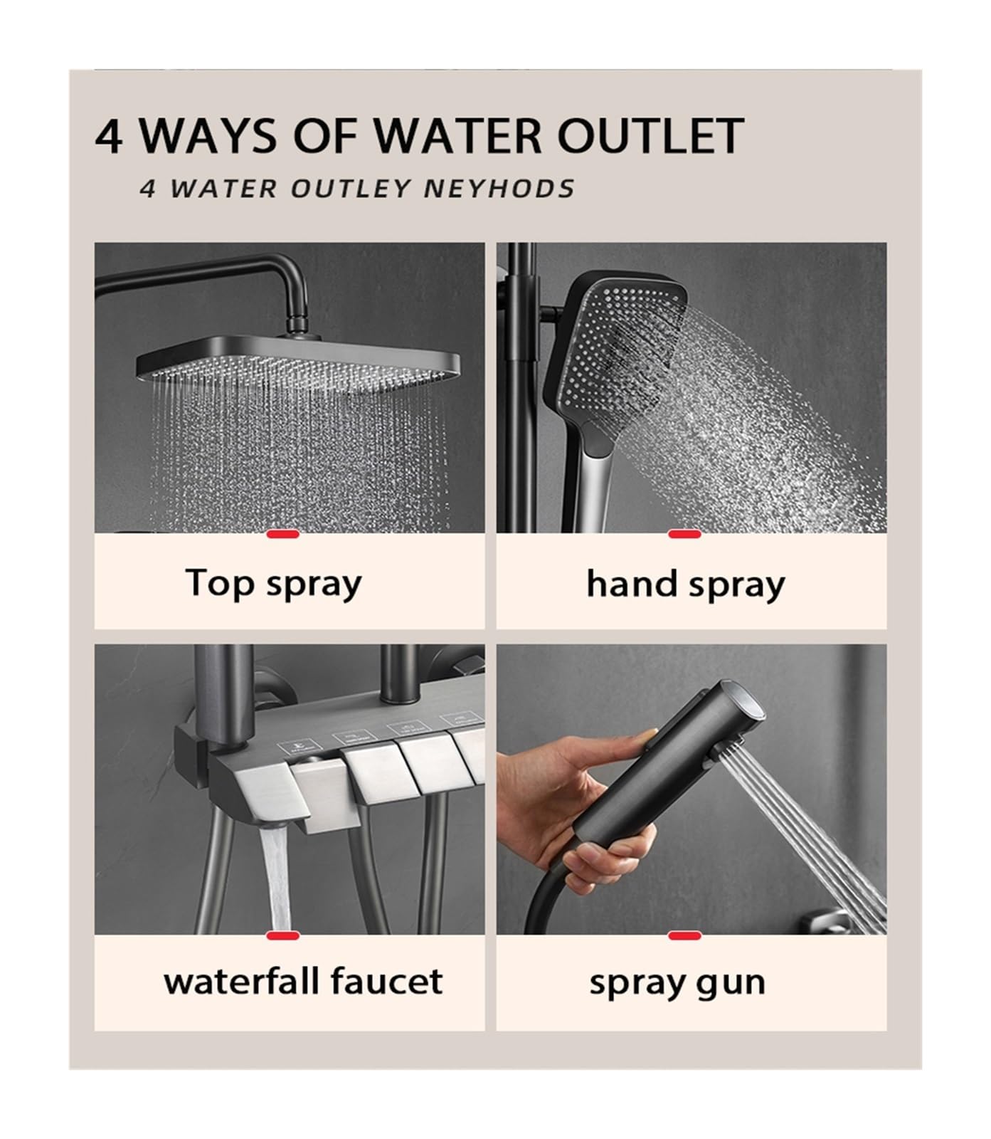 Set di rubinetti for Doccia da Bagno con Display Digitale, Accessori for bagni Il Flusso d'Acqua Produce elettricità, Set di sistemi Doccia for Pianoforte Nero(GunGrey Square)