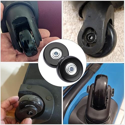 Vista 27 de OwnMy Juego de 4 ruedas de repuesto para maleta silenciosa de 1.575 in x 0.669 in, con rodamientos de ejes de tornillos negros, kit de rueda