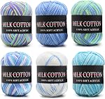 6 Rolls Grandes Écheveaux de fil Couleurs assorties Crochet Fil, Échevins de fil acrylique, Fil souple acrylique parfait pour tout tricotage Crochet et artisanat Mini Projet