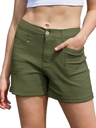 Women High Waisted Jean Shorts Stretchy Denim Shorts for Women Folded Hem Chino Shorts Summer Jorts