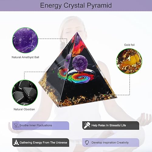 Miniatura 21 de Pirámide de orgón, pirámide de cristal curativo de amatista y piedras curativas de orgonita, cristales de protección, generador de energía