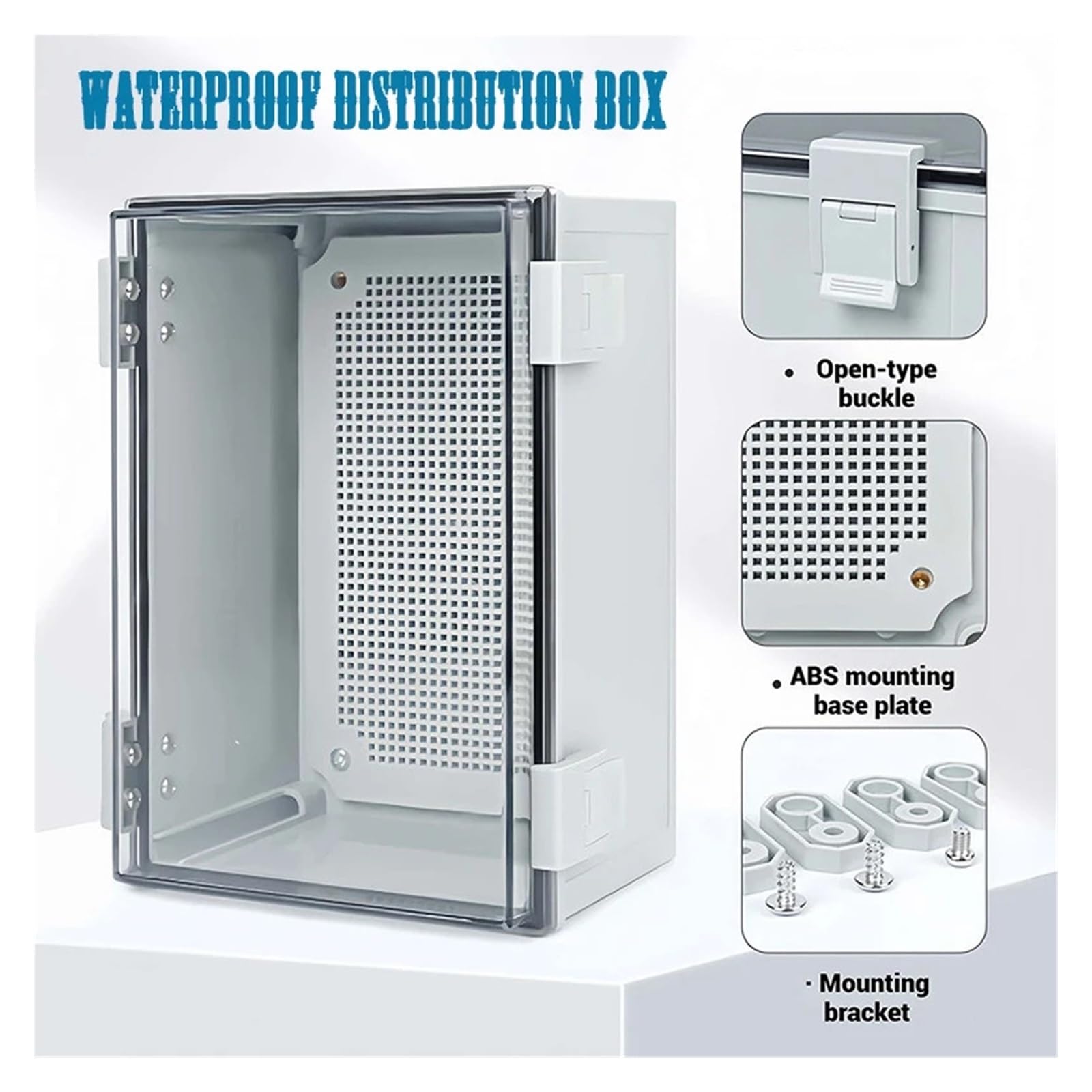 Caja de distribución de plástico impermeable for exteriores.(300x200x170mm,Gray cover)
