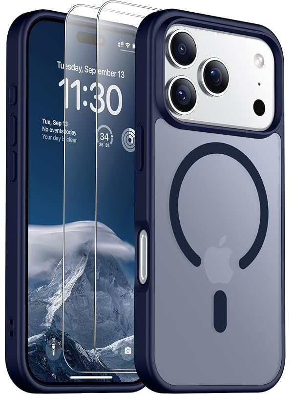 SPIDERCASE for iPhone 17 Pro Case, Magnetic Translucent Matte Case with 2PCS Tempered Glass Screen Protector Slim Phone Case for iPhone 17 Pro 6.3'', Blue by SPIDERCASE - Used condition - US$7.77