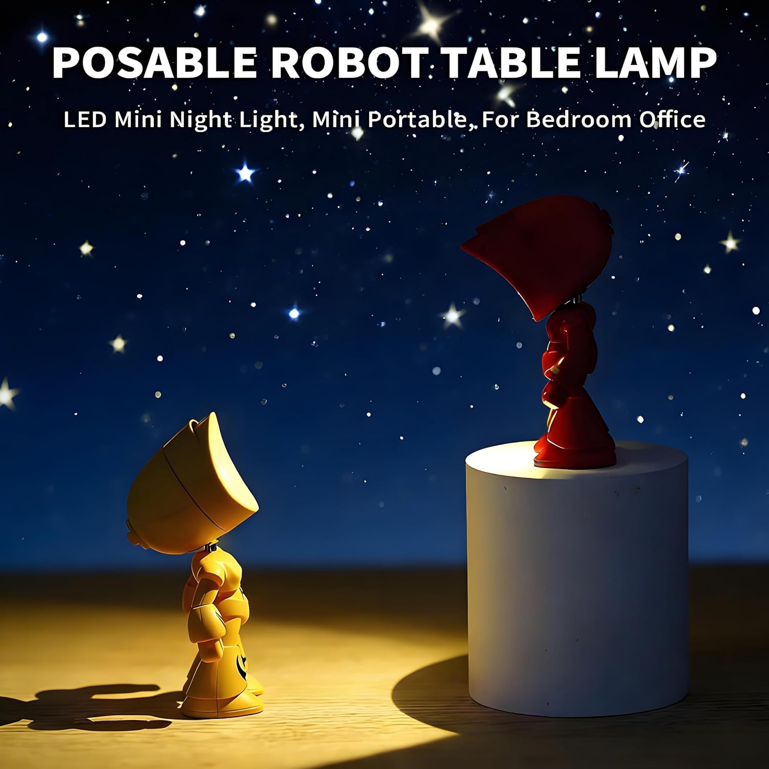 LED Mini Night Light,Adjustable Cute Cartoon Robot Companion Table Light,Adjustable Lonely Robot Cartoon Cute Robots Design Companion Table Light Magnetic Base for Gifts (All-6pcs)
