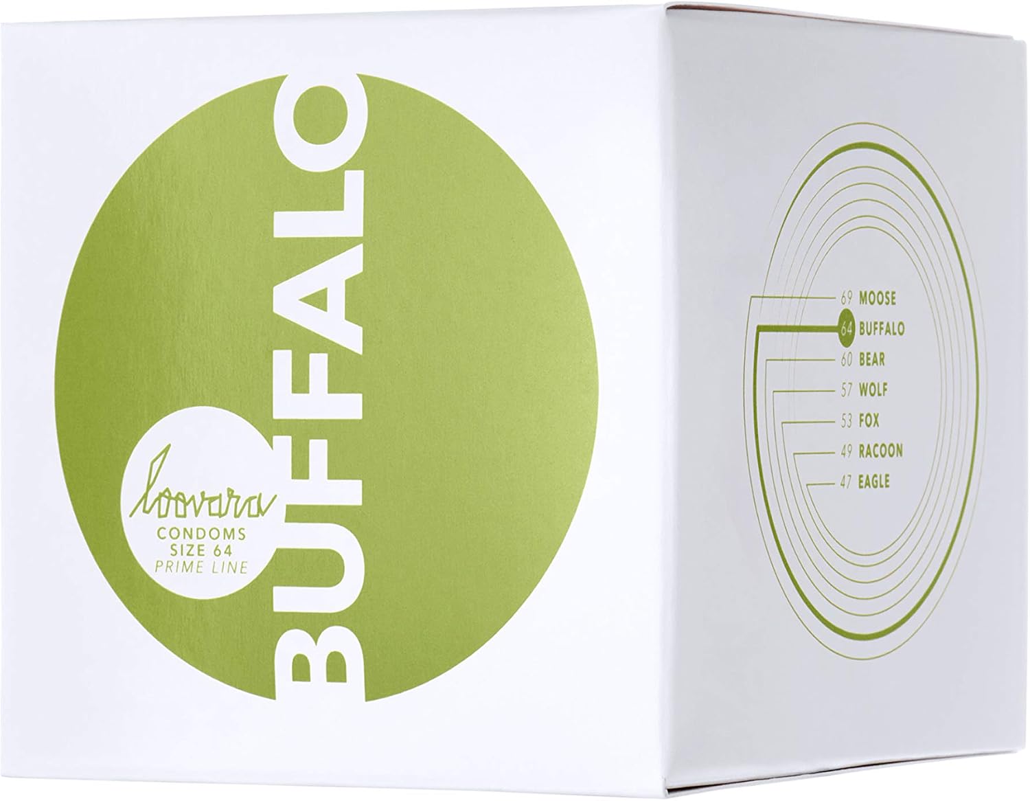 Loovara Intimate - Buffalo 64 Natural Condoms Size 64-12 Pieces, Transparent, 1 count (Pack of 12)