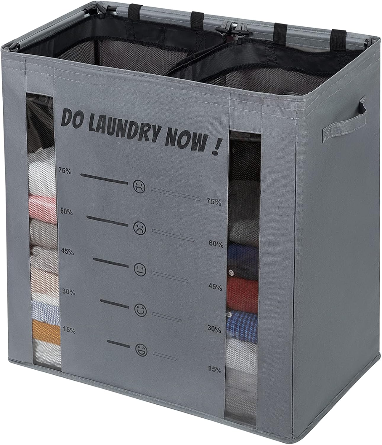 Chrislley 152L Double Laundry Hamper with 2 Removable Bag Extra Laundry Basket with Visual Window Hampers for Laundry Divided Clothes Hamper(Gray)