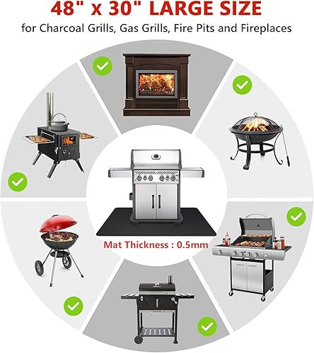 Miniatura 5 de Protebox Tapetes para debajo de la parrilla de 48 x 30 pulgadas para parrilla al aire libre, tapete protector de patio y cubierta ignífuga de doble