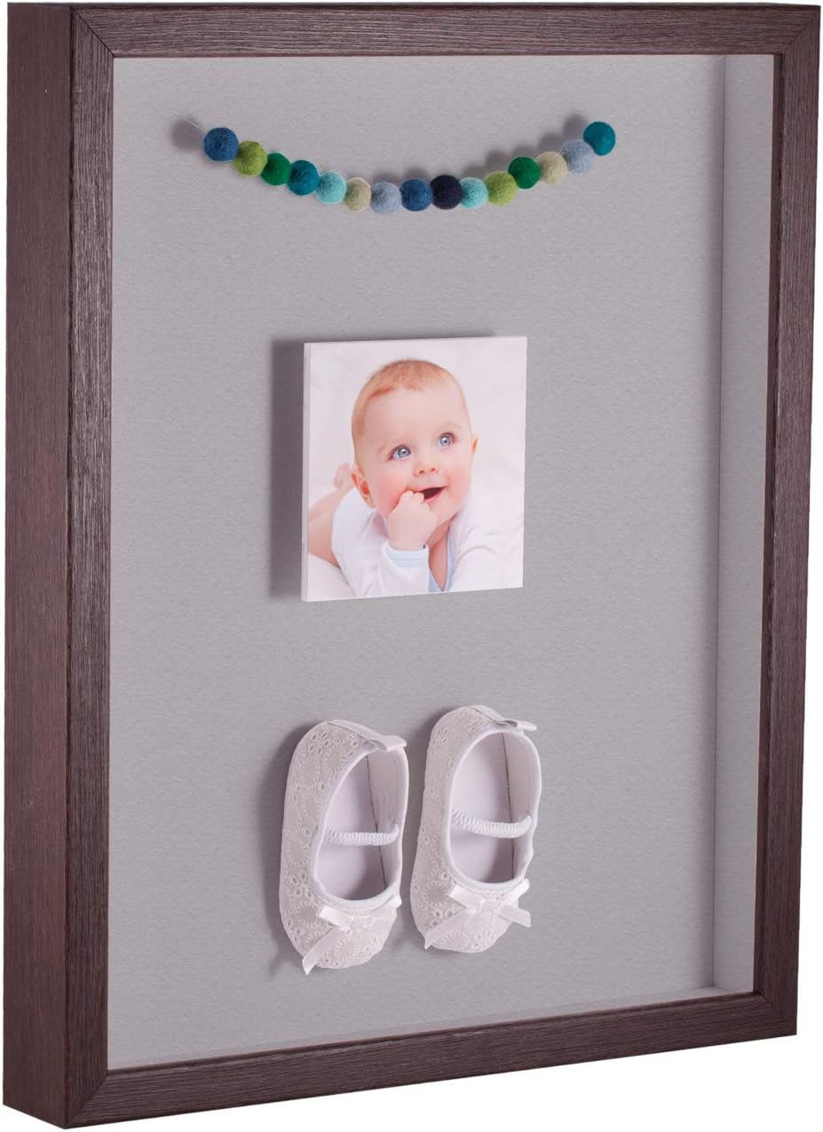 ArtToFrames 8 x 10 Inch Shadow Box Picture Frame, with a Verlinga Brown 1'' Shadowbox Frame and TV Grey Mat