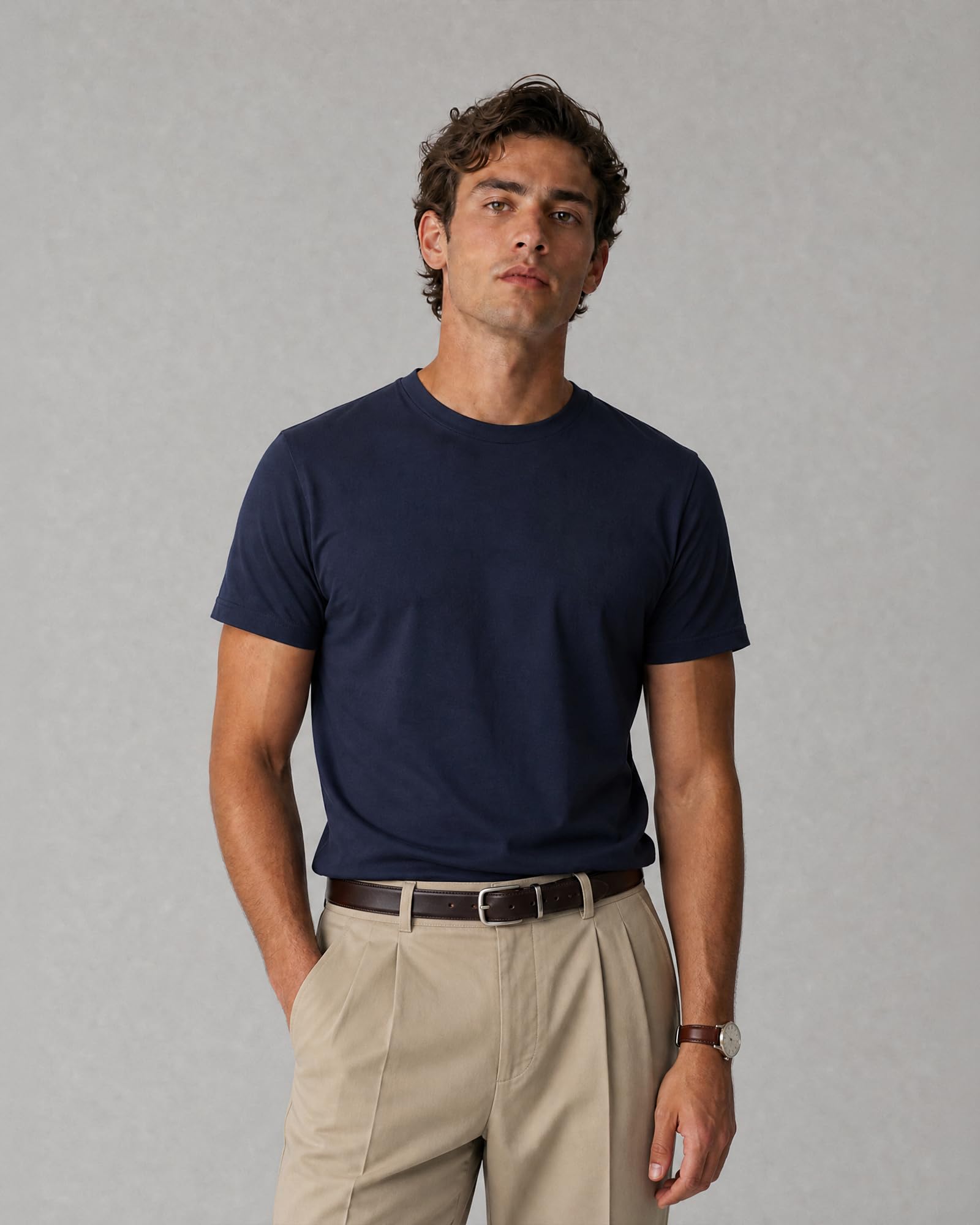Kenneth Cole REACTION Mens T-Shirt Pack of 3 - UPF 50+ Cotton/Spandex Jersey Slim Fit White T Shirts for Men Pack (Black/Olive/Navy, Medium)