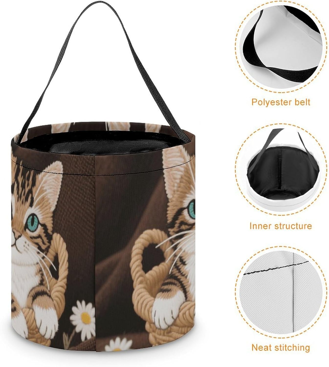 Reusable Daisy Cats Halloween Candy Bucket with Handle image 4