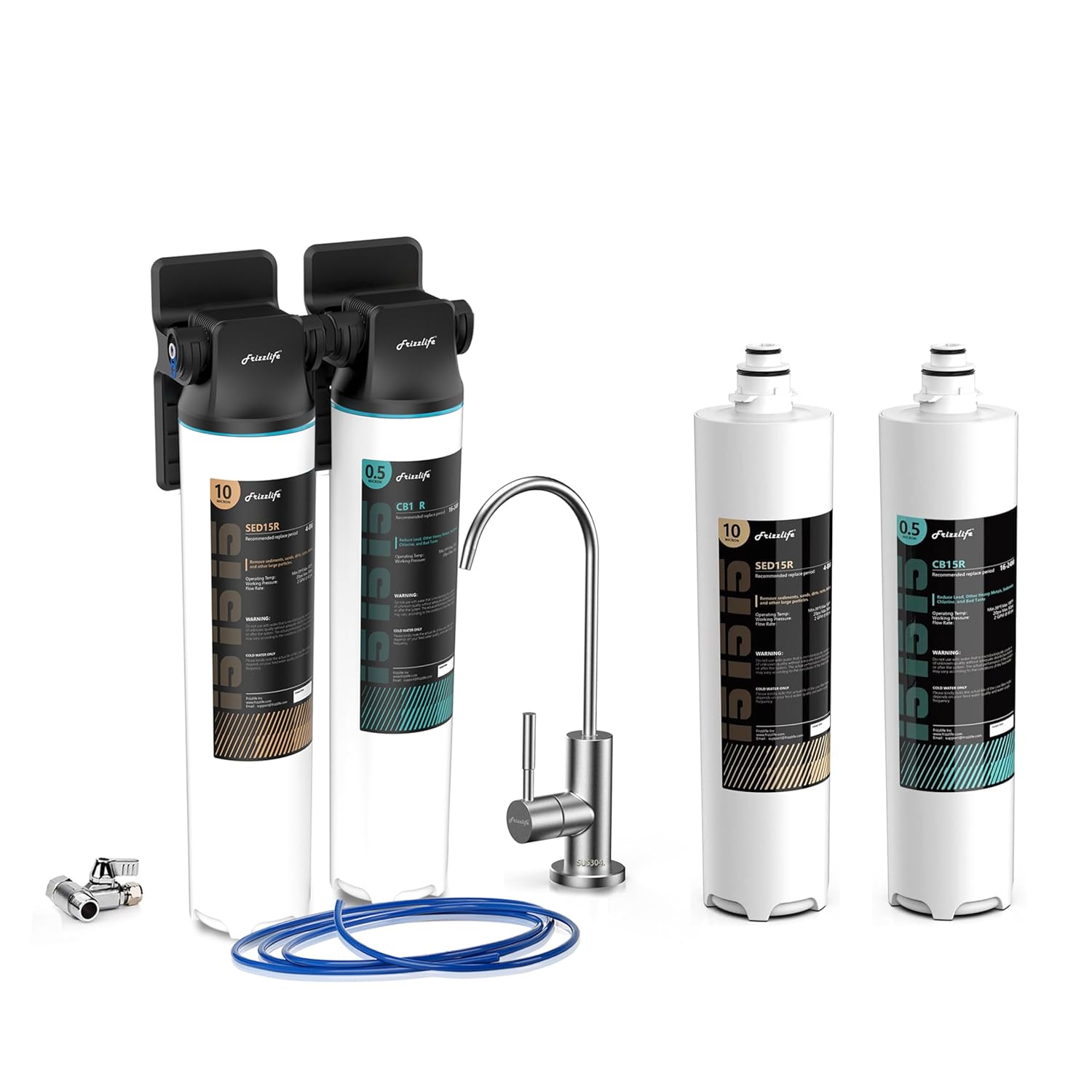 Frizzlife DW15F Under Sink Water Filter, with SED15R-HF and CB15R-HF Replace Filter Include