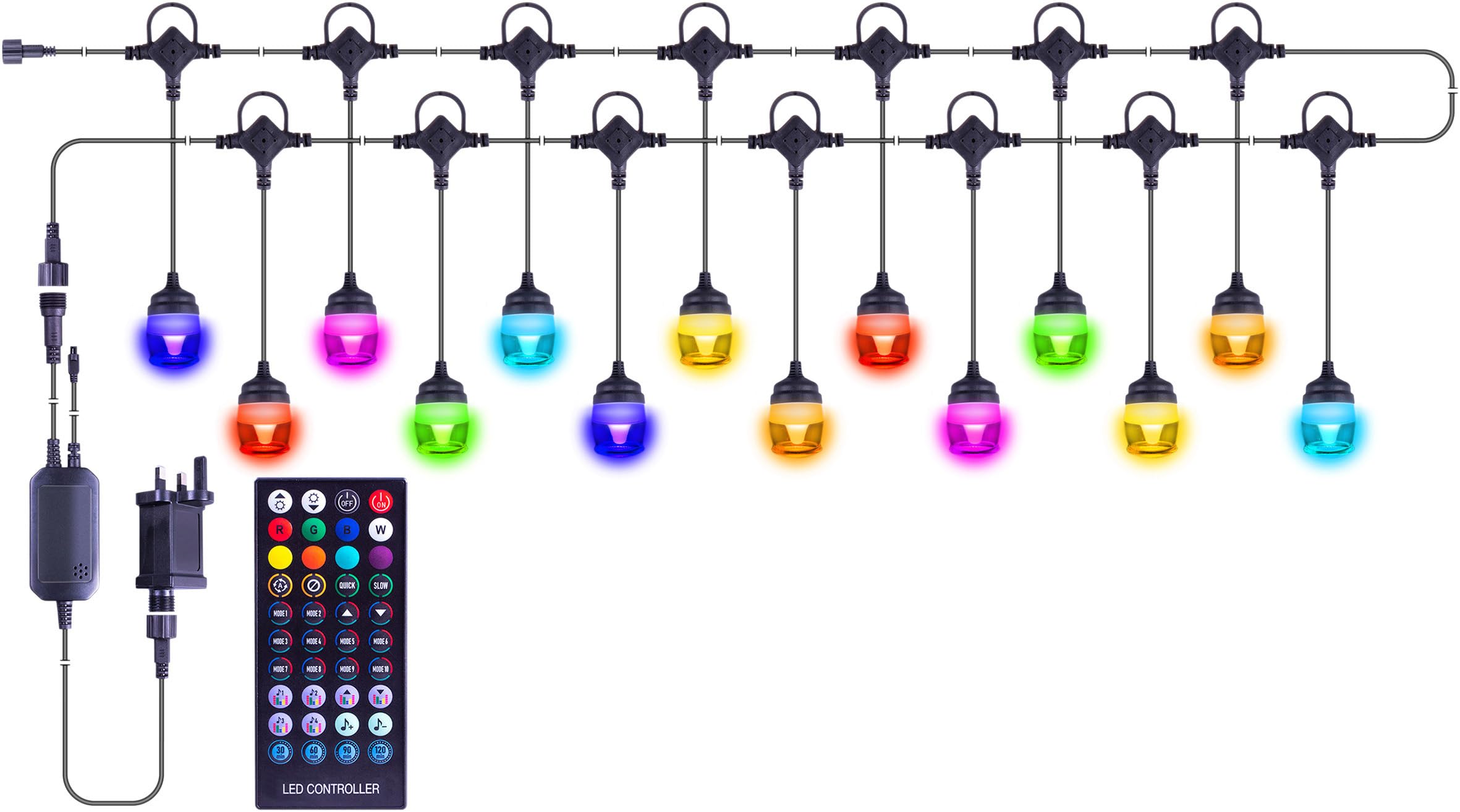 St Helens Home And Garden Colour Changing Festoon Lights, Rgb+W, Ip65, 13M