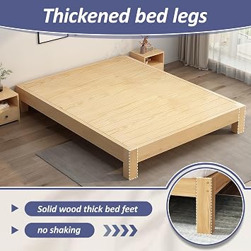 Japanese Floor Bed Frame, Solid Wood Tatami Platform Bed Without Headboard, Low Profile Futon Bed Frame for Mattress, Natural Pine Wood