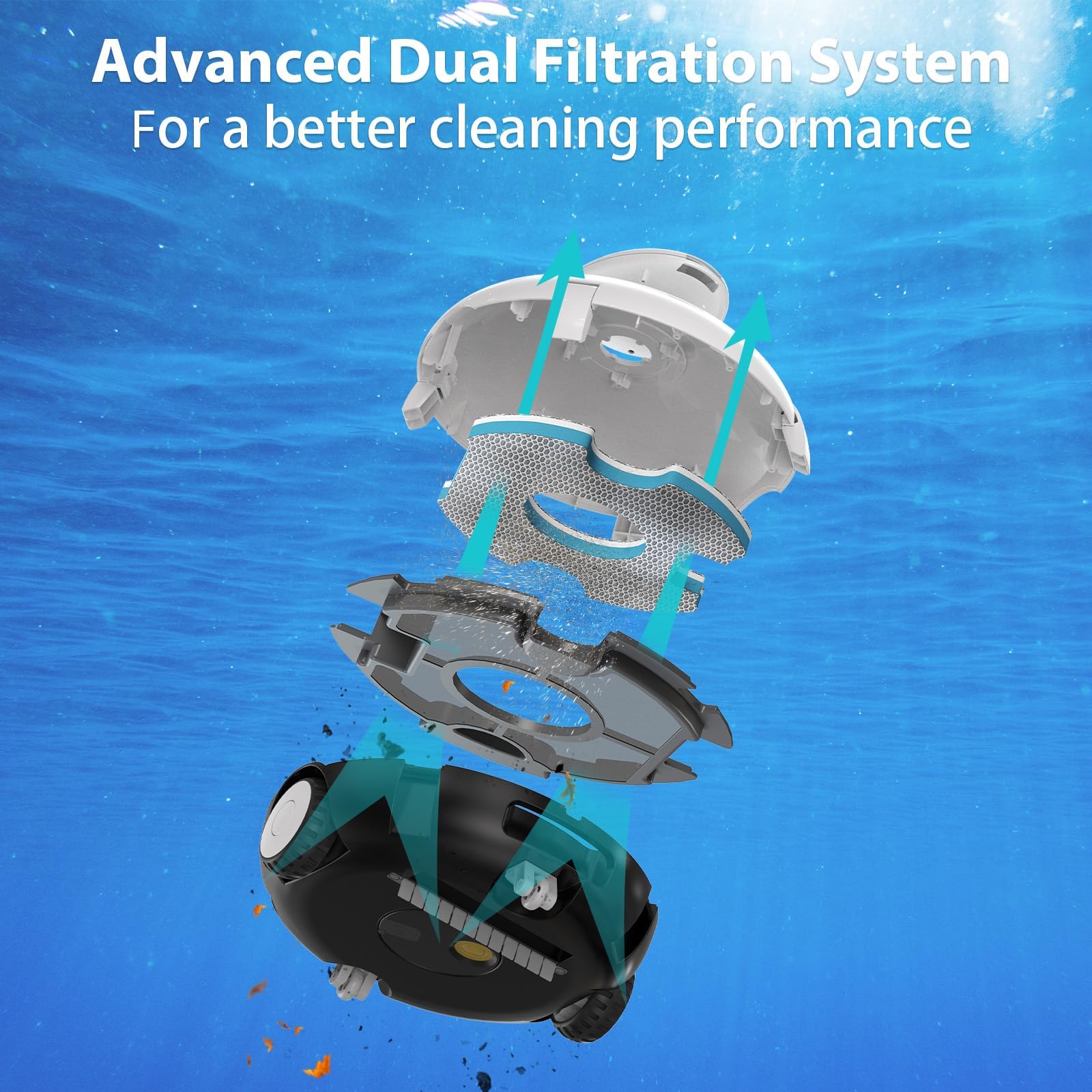 Robot aspirateur de piscine sans fil pour piscine hors sol | Filtration double couche, autonomie de 90 minutes, auto-stationnement, nettoyage jusqu'à 80 m²