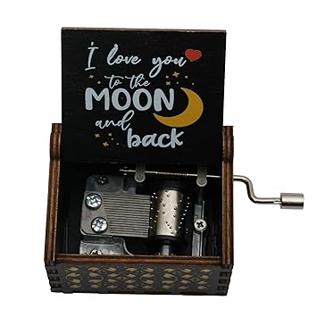 Store2508 Wooden Vintage Hand Cranked Music Box – I Love You to The Moon and Back You are My Sunshine Melody