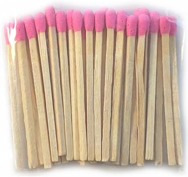250 Wooden Safety Matches with Choice of Color Heads in a Clear Acrylic Plastic Cube Box with Cover and Striker on Bottom 2.35 x 2.35 x 2.35 Light Pink