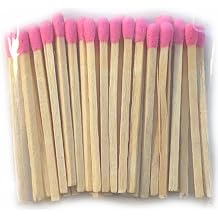 250 Wooden Safety Matches with Choice of Color Heads in a Clear Acrylic Plastic Cube Box with Cover and Striker on Bottom 2.35 x 2.35 x 2.35 Light Pink