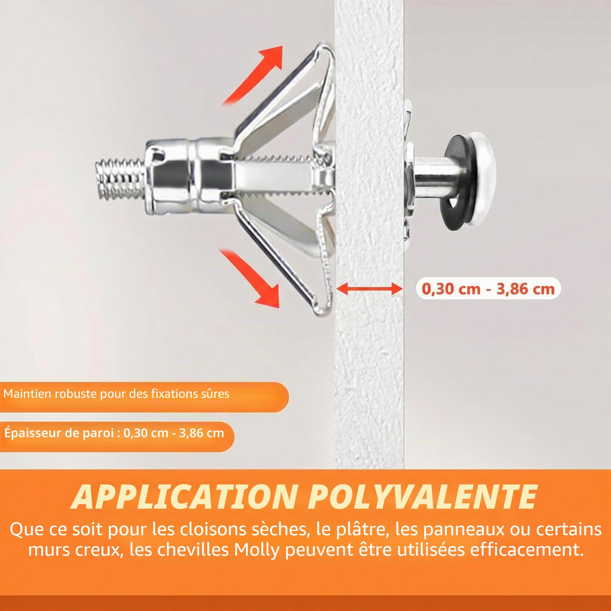 Kit Cheville Molly avec Pince, Assortiment avec 30 cheville Molly Metallique pour Placo Brique Creuse, Pince Professionnel Convient à M4/M5/M6